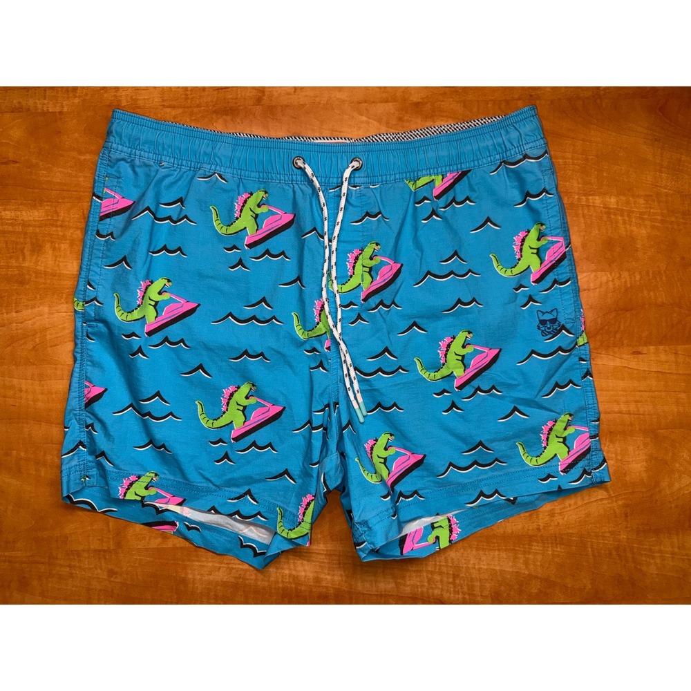 Party Pants Godzilla Jet Ski Swim Trunks Mens XL Blue Graphic Board Shorts